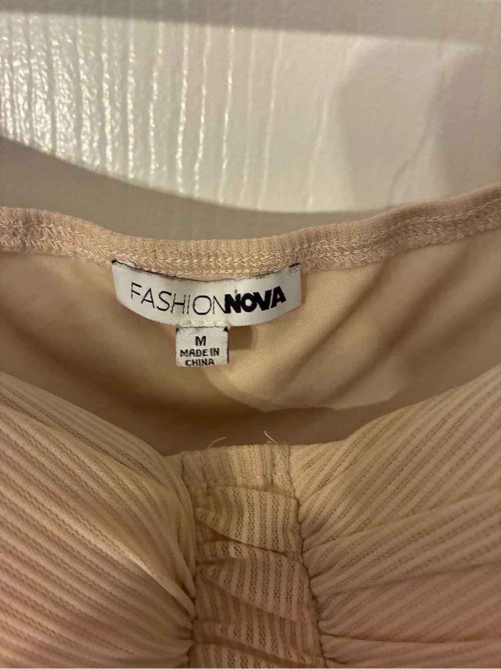 Fashion Nova Beige Ruched Long-Sleeve Crop Top - Picture 3 of 3